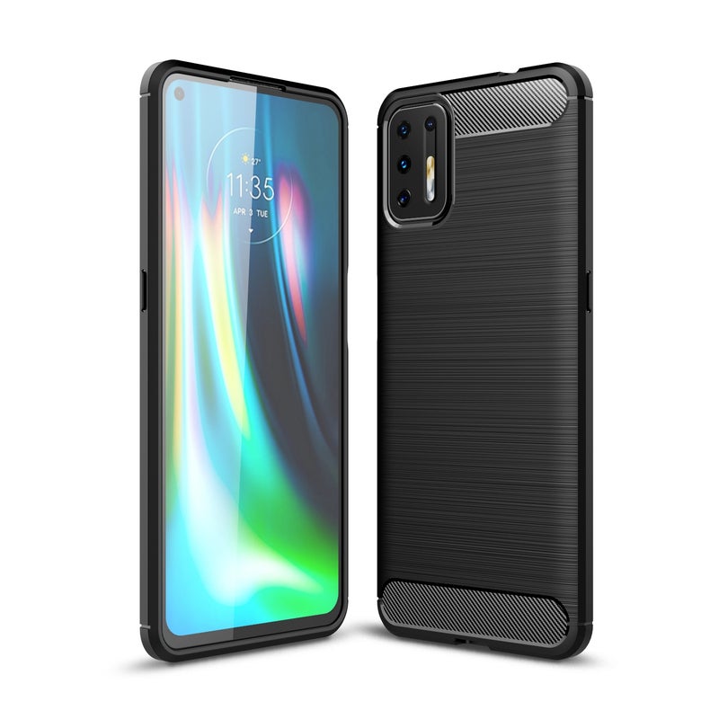 BURAQ Case Cover For Motorola Moto G9 Plus Brushed Texture Carbon Fiber TPU Case(Black) - Image 1