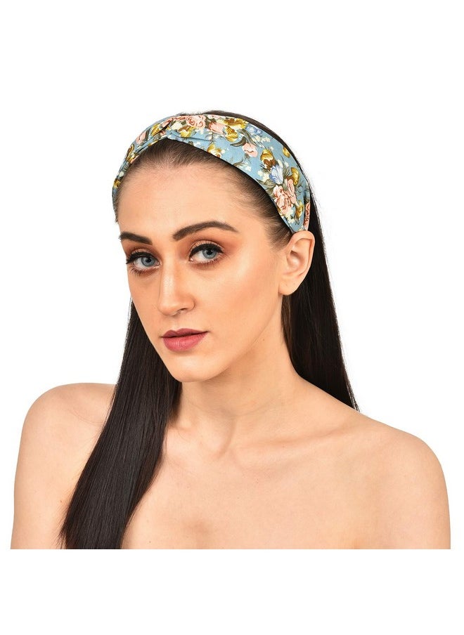 Vogue Hair Accessories - Vogue Hair Accessories Printed Fabric Knot Metal Hairband Headband (B_L_U_E_F_L_O_R_A_L) - Image 1