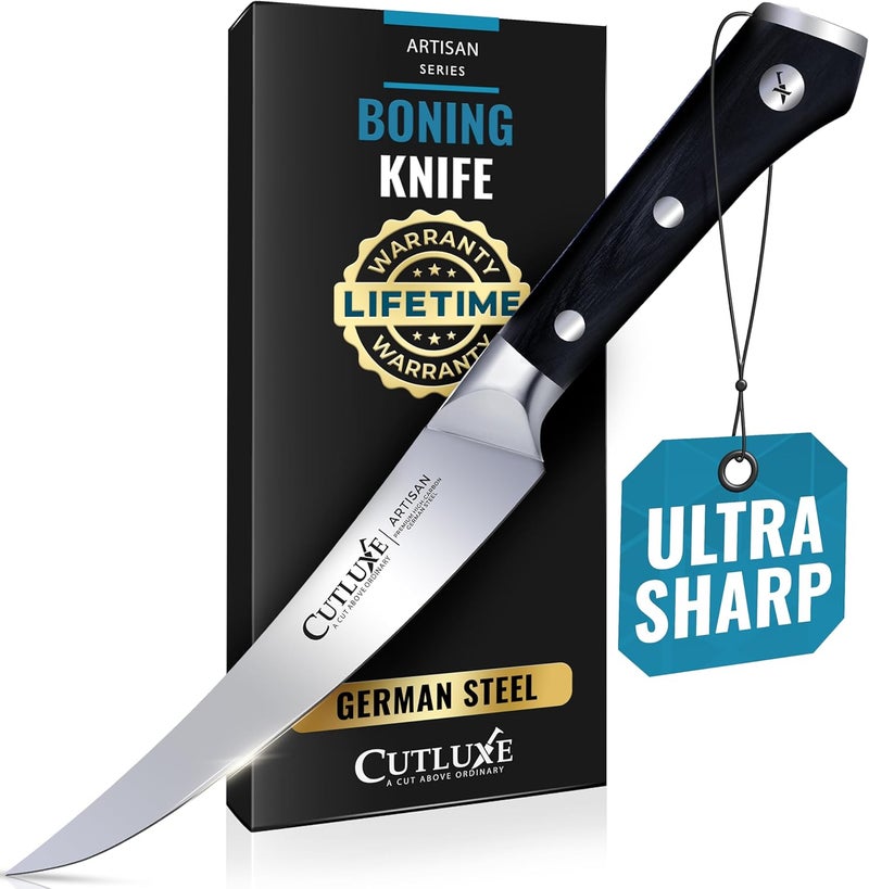 Cutluxe Curved Boning Knife – 6" Boning Knife for Meat Cutting, Filleting – High Carbon German Steel, Full Tang & Ergonomic Handle Design – Artisan Series - Image 1