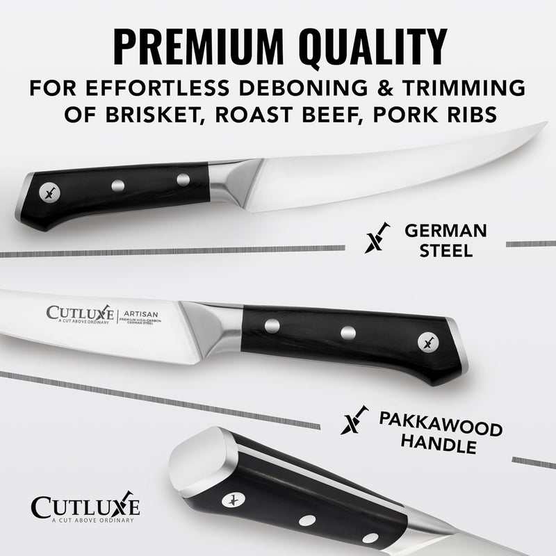 Cutluxe Curved Boning Knife – 6" Boning Knife for Meat Cutting, Filleting – High Carbon German Steel, Full Tang & Ergonomic Handle Design – Artisan Series - Image 2