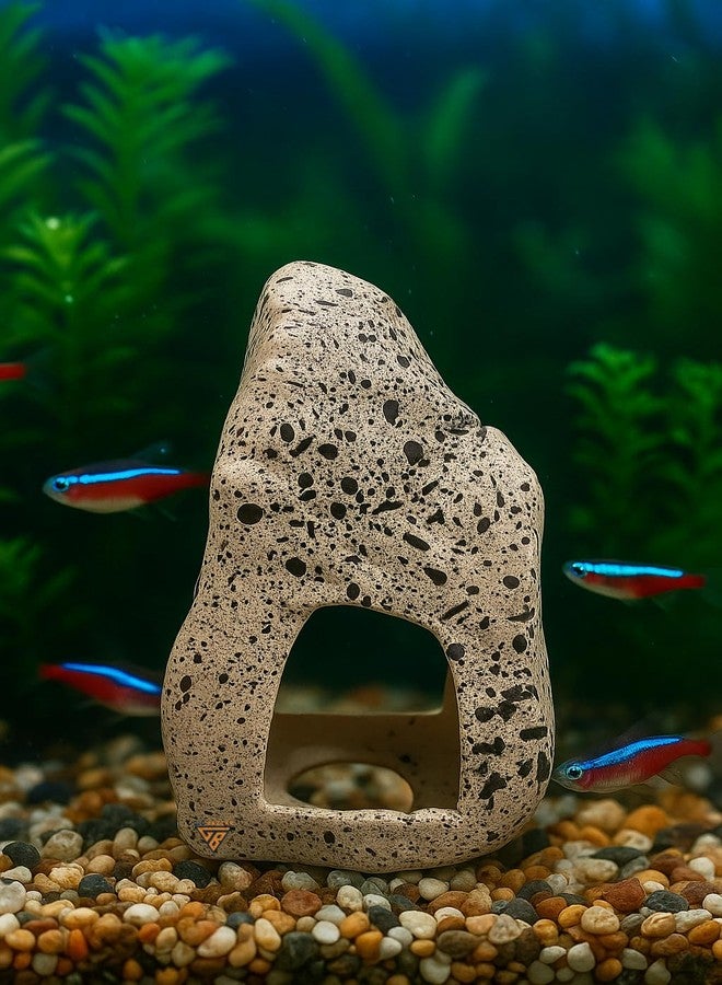 GIG BAZAAR-Aquarium Stone Shelter Rock Cave Hideaway, Hidden Space for Fish and Shrimp Shelter Rock, Speckled Granite Design, Fish Tank Decoration Ornament Accessories (White) - Image 1