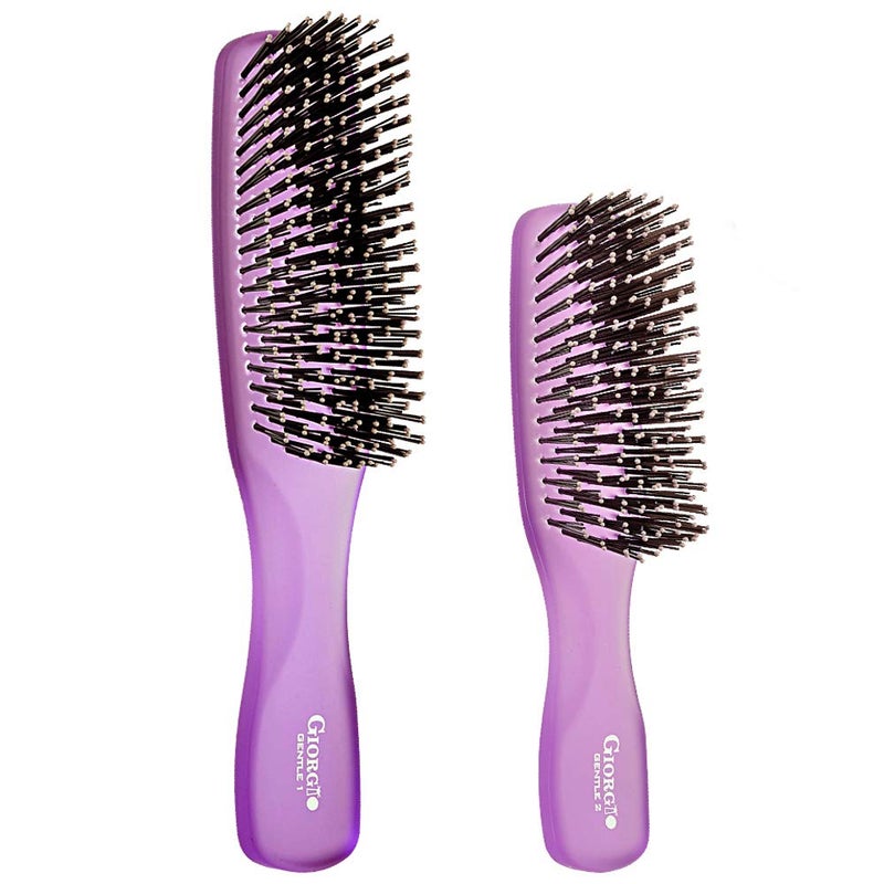 Giorgio GION12PP Neon Purple Set of 2 Gentle Touch Detangler Hair Brush for Men and Women Soft Bristles for Sensitive Scalp WetDry for all Hair Types Scalp Massager Brush Stimulate Hair Growth