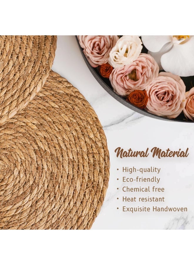 طقم 2 مفرش طاولة دائري من الخوص الطبيعي قطر 30 سم – مفرش طاولة منسوج يدوي من الهايسنث المائي، قاعدة أطباق ديكورية على الطراز الريفي، مفرش سفرة مضاد للحرارة وغير قابل للانزلاق، سهل التنظيف وقابل للمسح، مناسب للمطبخ، السفرة، الحفلات، الديكور المنزلي، الأعراس، العشاء، مفرش خوص، مفرش سفرة طبيعي، مفرش منسوج يدوي، مفرش دائري للمائدة، قاعدة أطباق جوت منسوجة، مفرش بوهيمي للمطبخ والديكور - Image 3