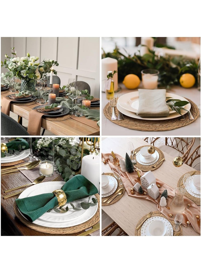 طقم 2 مفرش طاولة دائري من الخوص الطبيعي قطر 30 سم – مفرش طاولة منسوج يدوي من الهايسنث المائي، قاعدة أطباق ديكورية على الطراز الريفي، مفرش سفرة مضاد للحرارة وغير قابل للانزلاق، سهل التنظيف وقابل للمسح، مناسب للمطبخ، السفرة، الحفلات، الديكور المنزلي، الأعراس، العشاء، مفرش خوص، مفرش سفرة طبيعي، مفرش منسوج يدوي، مفرش دائري للمائدة، قاعدة أطباق جوت منسوجة، مفرش بوهيمي للمطبخ والديكور - Image 2