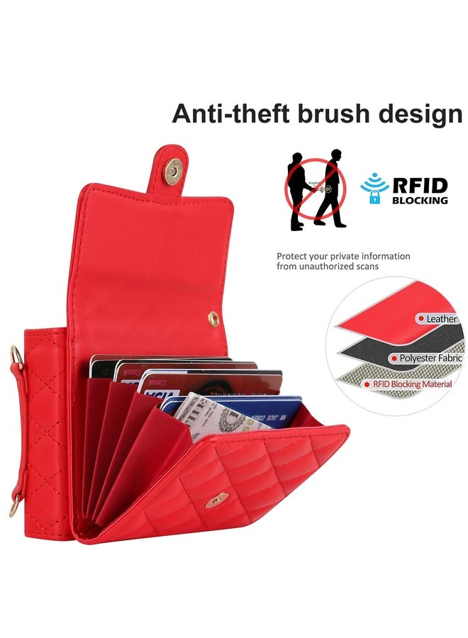 HuHa Case Cover For OPPO Find N2 Flip Rhombic Texture Card Bag PU Phone Case with Long Lanyard(Red) - Image 5