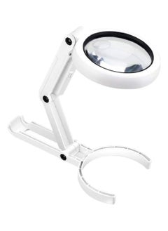 Excefore 5X Handheld Magnifier Illuminated Desktop Magnifying Glasses with 8 LED Lights & Foldable Handle for Seniors and Children (White)  - Image 1