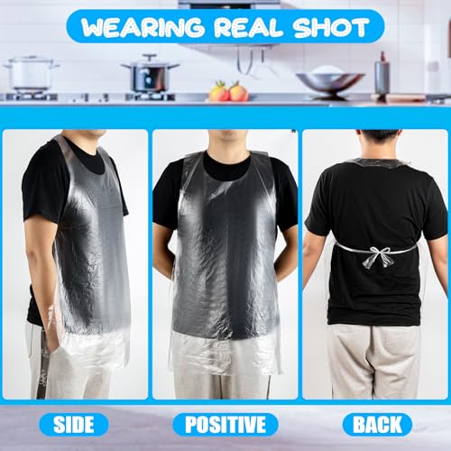 ALDMIO 100Pcs Disposable Aprons for Adults, Plastic Aprons for Cooking, Waterproof Apron for Adults Painting Housework Picnic Party Etc - Image 3