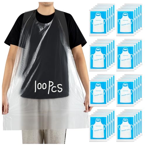 ALDMIO 100Pcs Disposable Aprons for Adults, Plastic Aprons for Cooking, Waterproof Apron for Adults Painting Housework Picnic Party Etc - Image 1