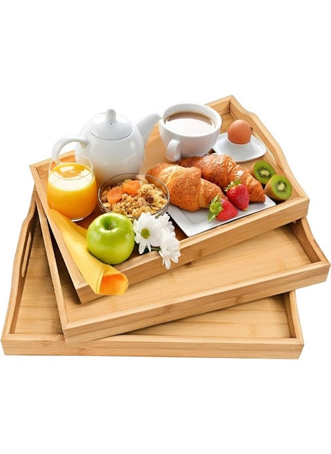3-Piece Wooden Serving Tray Set Brown