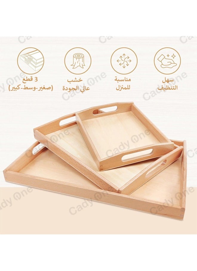 3-Piece Wooden Serving Tray Set Brown