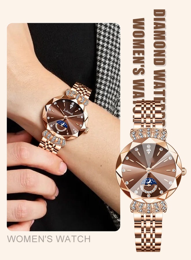 Fashion Steel Strap Women's Diamond-encrusted Star and Moon Watch - Image 2