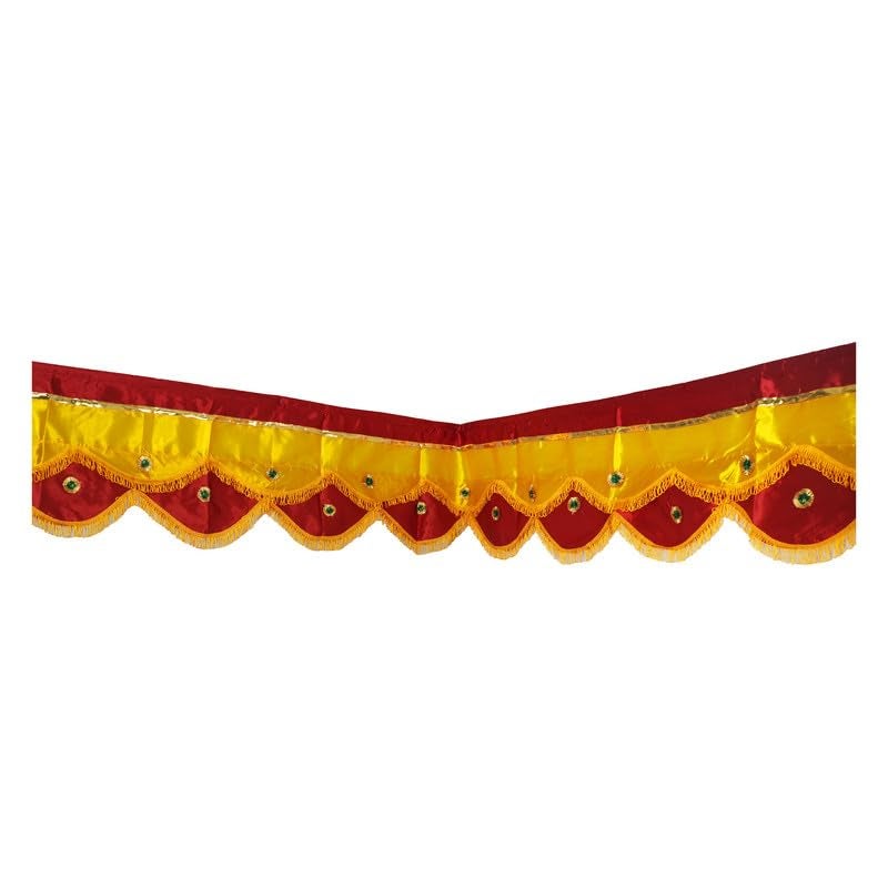 PRIYAKANT SAFAWALA PRIYAKANT SAFAWALA Ganpati Decoration Satin Jhalar Ideas at Home Festival Temple and Special Ganesh Chaturthi Decoration Jhalar Size Length 50 Feet and Hight 15 Inches Red and Yellow - Image 2