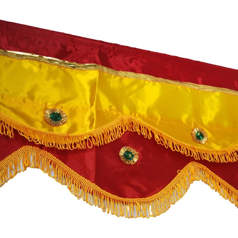 PRIYAKANT SAFAWALA PRIYAKANT SAFAWALA Ganpati Decoration Satin Jhalar Ideas at Home Festival Temple and Special Ganesh Chaturthi Decoration Jhalar Size Length 50 Feet and Hight 15 Inches Red and Yellow - Image 3