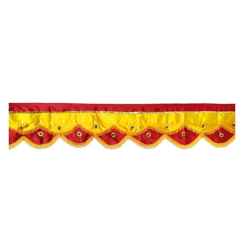 PRIYAKANT SAFAWALA PRIYAKANT SAFAWALA Ganpati Decoration Satin Jhalar Ideas at Home Festival Temple and Special Ganesh Chaturthi Decoration Jhalar Size Length 50 Feet and Hight 15 Inches Red and Yellow - Image 1