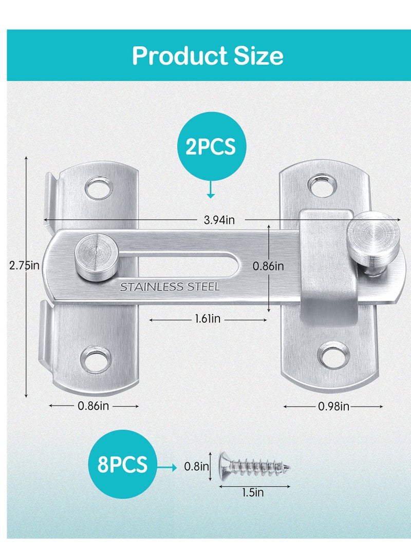 2pcs Door Lock, Stainless Steel Gate Latches, Flip Door Lock Latch, Safety Door Bolt Latch Lock Suitable for Door and Window, Barn Door Latch, Coop, Garden, Household, Bathroom(Silver) - Image 5