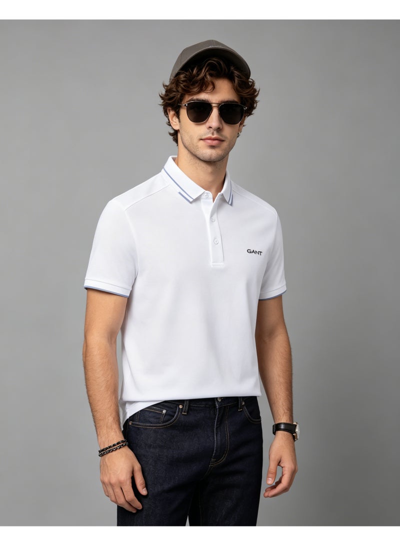GANT Men Short Sleeve Striped Collar Polo Shirt Classic Regular Fit Casual Daily Wear For Office Holiday White - Image 2