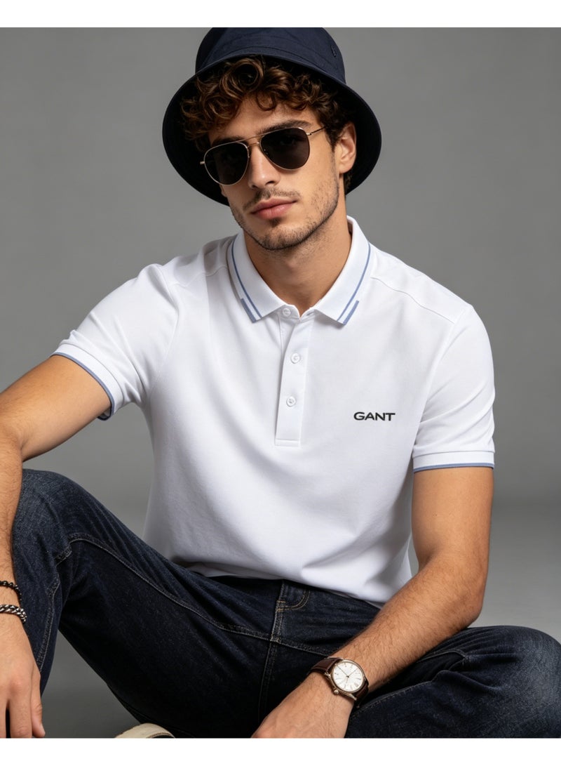 GANT Men Short Sleeve Striped Collar Polo Shirt Classic Regular Fit Casual Daily Wear For Office Holiday White - Image 5