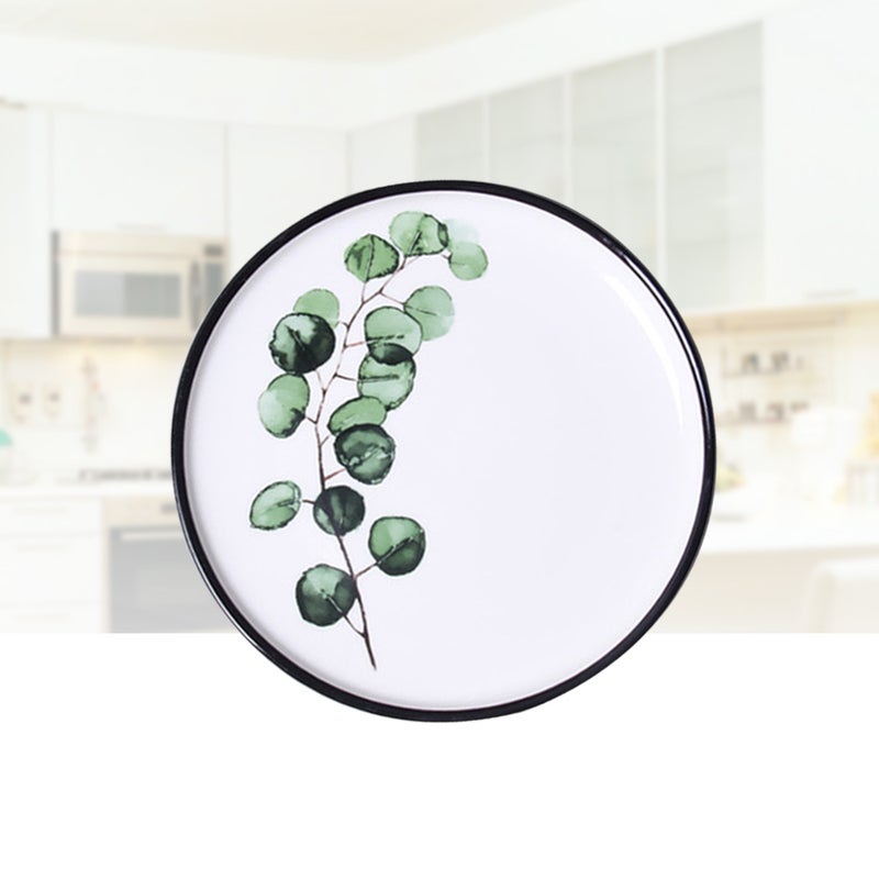 8 Inch Nordic Style Green Plant Ceramic Plate Round Breakfast Steak Plate Fruit Plate for Home Kitchen Restaurant (Eucalyptus Leaves) - Image 3