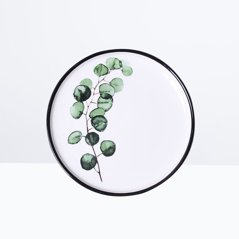 8 Inch Nordic Style Green Plant Ceramic Plate Round Breakfast Steak Plate Fruit Plate for Home Kitchen Restaurant (Eucalyptus Leaves) - Image 5