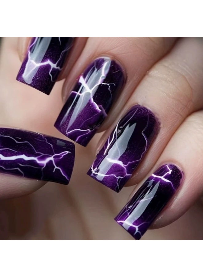 Goolsky Premium Medium Square Press-on Nails with Purple Lightning for Edgy Bold Style