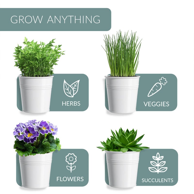 Barnyard Designs Indoor Herb Garden Planter Set with Tray, Metal Windowsill Plant Pots with Drainage for Outdoor or Indoor Plants, Set/3 (White) - Image 4