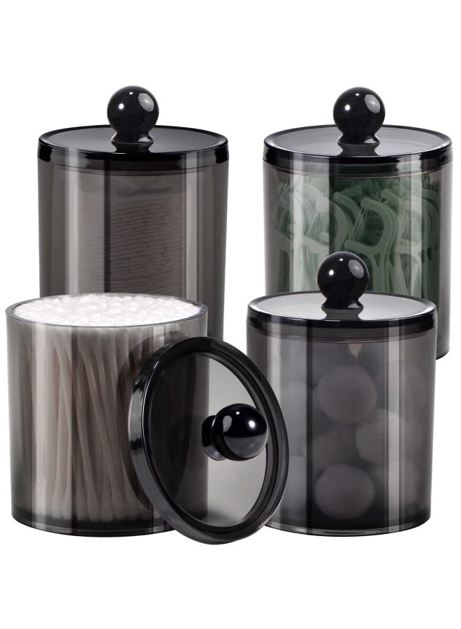 SheeChung 4 Pack Plastic Acrylic Bathroom Vanity Countertop Canister Jars With Storage Lid Apothecary Jars Qtip Holder Makeup Organizer For Cotton Balls Swabs Pads Bath Salts Black 12 Oz  - Image 1