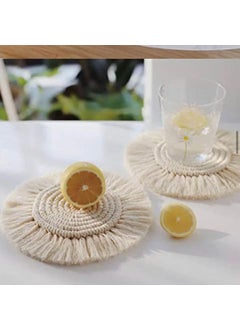 TMS tms Cotton Boho Circle Macramã© Coaster With Fringe, Off-White, 15.24 Cm Diameter, Handcrafted, Decorative Drink Coasters, Natural Fibers, Table Decor Accessories 2 Piece  - Image 4