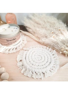 TMS tms Cotton Boho Circle Macramã© Coaster With Fringe, Off-White, 15.24 Cm Diameter, Handcrafted, Decorative Drink Coasters, Natural Fibers, Table Decor Accessories 2 Piece  - Image 2