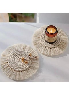 TMS tms Cotton Boho Circle Macramã© Coaster With Fringe, Off-White, 15.24 Cm Diameter, Handcrafted, Decorative Drink Coasters, Natural Fibers, Table Decor Accessories 2 Piece  - Image 1