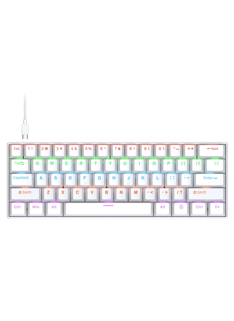 T-WOLF - T60 Wired Gaming Keyboard, 61 Keys Blue Switch Mechanical Keyboard with Rgb Backlit white - Image 1