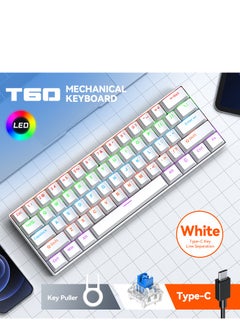 T-WOLF T60 Wired Gaming Keyboard, 61 Keys Blue Switch Mechanical Keyboard with Rgb Backlit white  - Image 2