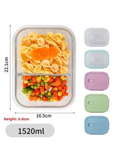 Glass Lunch Box Bento Box Fresh-keeping Bowl Sealed Box Lunch Box Fresh-keeping Box Can Enter Microwave Glass Bowl Fruit Box-Specifications:Extra Large Long Two Partitions 1520ml-Color:Transparent White