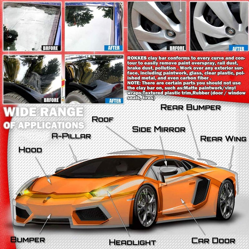 ROKKES Clay Bar Car Detailing Clay - ClayBars Magic Clay Bar Kit, Premium 4Block x100g Mild Grade Auto Clay Bar with Washing and Adsorption Capacity for Glass, Vehicles and Much More Cleaning, Towel Included - Image 5