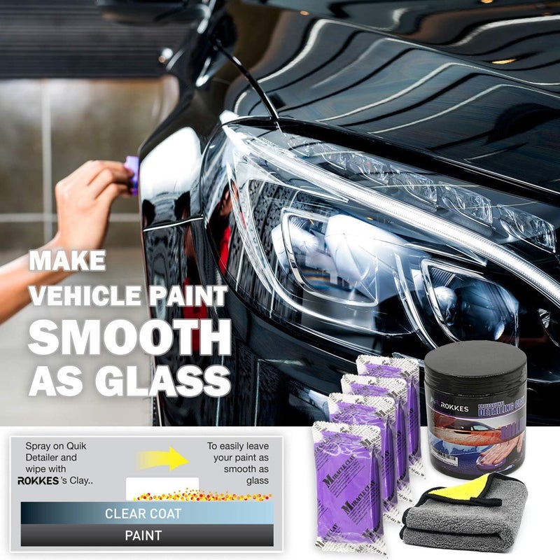 ROKKES Clay Bar Car Detailing Clay - ClayBars Magic Clay Bar Kit, Premium 4Block x100g Mild Grade Auto Clay Bar with Washing and Adsorption Capacity for Glass, Vehicles and Much More Cleaning, Towel Included - Image 1