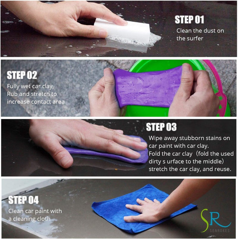 ROKKES Clay Bar Car Detailing Clay - ClayBars Magic Clay Bar Kit, Premium 4Block x100g Mild Grade Auto Clay Bar with Washing and Adsorption Capacity for Glass, Vehicles and Much More Cleaning, Towel Included - Image 3