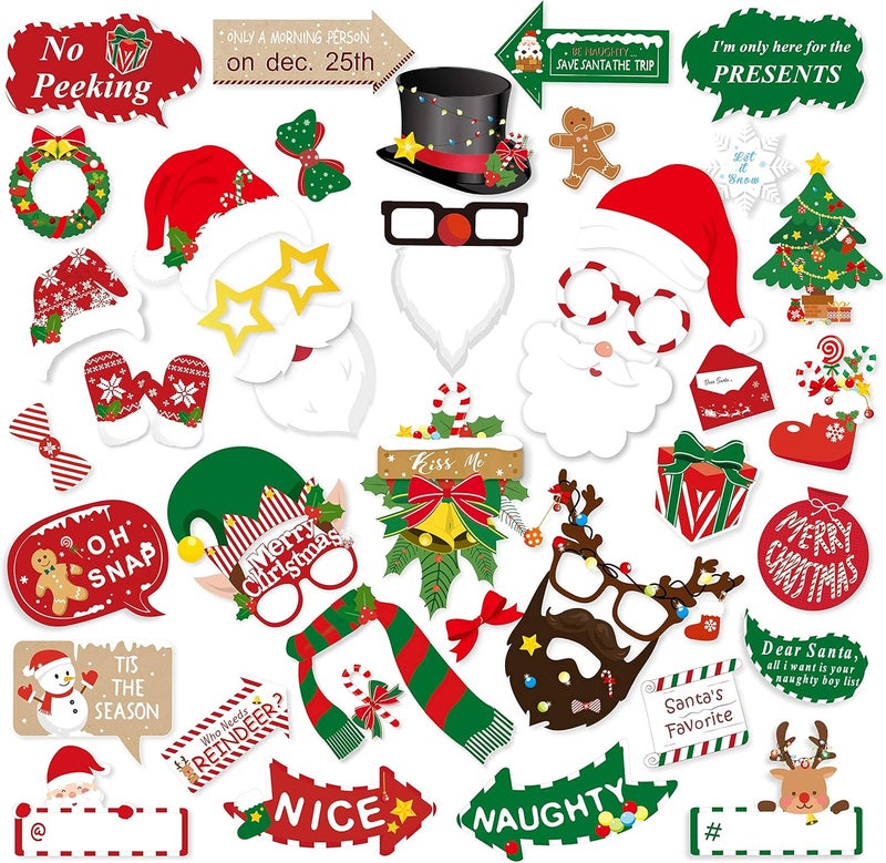 Konsait أدوات تصوير عيد الميلاد من كونسايت 42 قطعة مع عصي، أدوات تصوير عيد الميلاد مع خلفية لتزيين حفلات عيد الميلاد، مجموعة ألعاب عيد الميلاد - Image 1