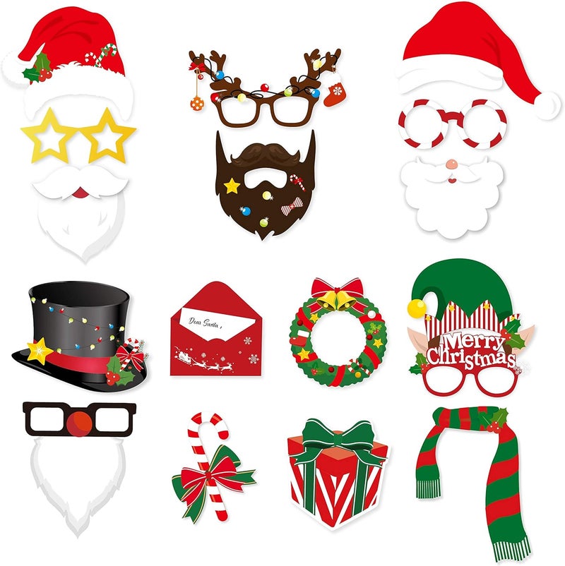 Konsait أدوات تصوير عيد الميلاد من كونسايت 42 قطعة مع عصي، أدوات تصوير عيد الميلاد مع خلفية لتزيين حفلات عيد الميلاد، مجموعة ألعاب عيد الميلاد - Image 3