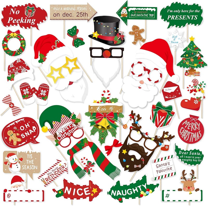 Konsait أدوات تصوير عيد الميلاد من كونسايت 42 قطعة مع عصي، أدوات تصوير عيد الميلاد مع خلفية لتزيين حفلات عيد الميلاد، مجموعة ألعاب عيد الميلاد - Image 2