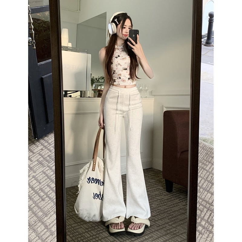 2024 Fall High-Waist Flare Yoga Sweatpants Women White gray