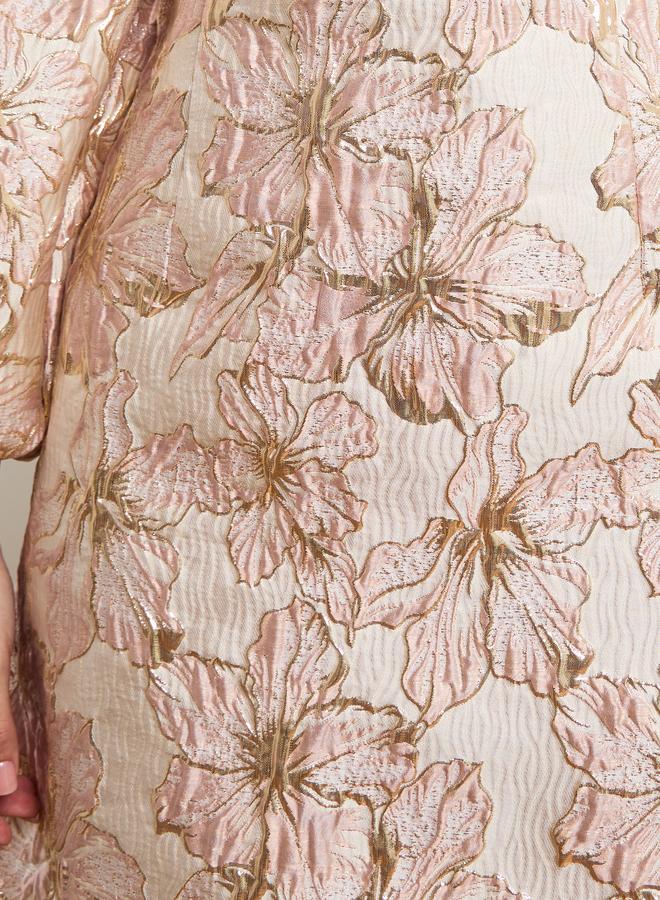 Styli Women Gold Jacquard Maxi Dress - Image 5