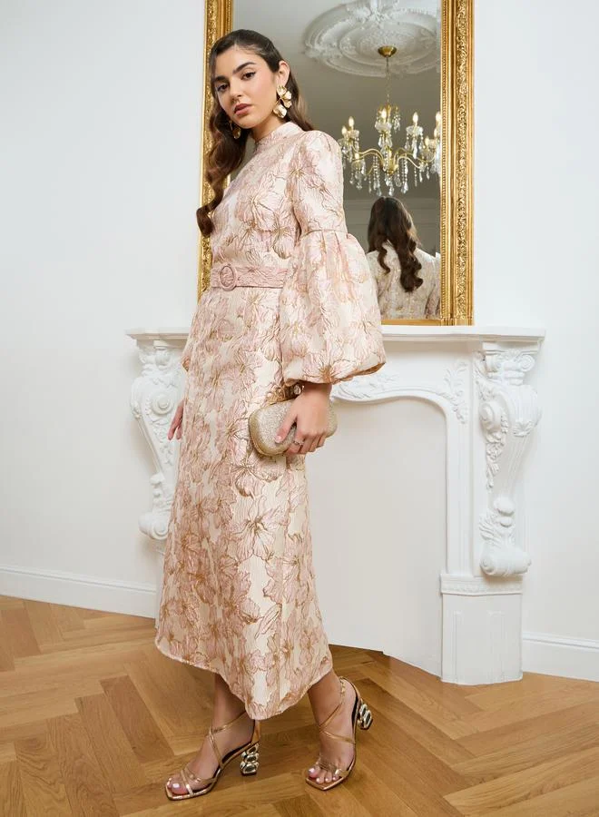 Styli Women Gold Jacquard Maxi Dress