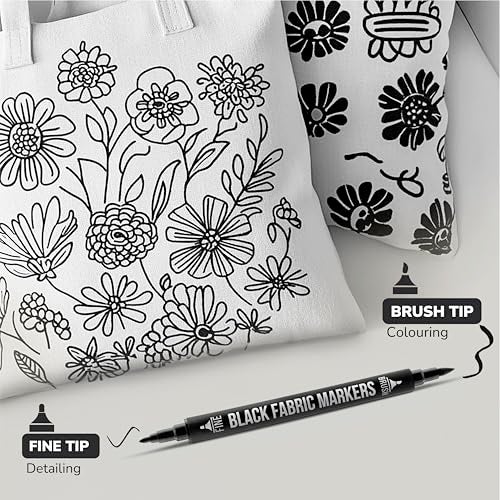Zenacolor 5 Dual-Tip Black Fabric Markers Permanent for Clothes - Fabric Paint Pens for Personalizing Shirts Bags Hats Canvas and Textiles - Image 2