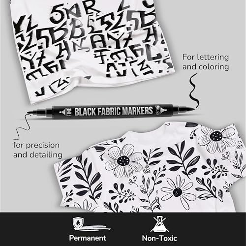 Zenacolor 5 Dual-Tip Black Fabric Markers Permanent for Clothes - Fabric Paint Pens for Personalizing Shirts Bags Hats Canvas and Textiles - Image 5