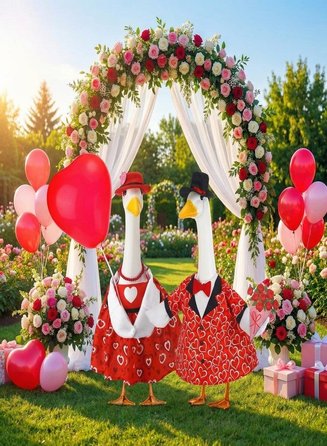 Abbylike Porch Goose Outfit Yard Goose Costume Clothes Fits Large 23'' Cement for Pathway Statue Garden Decor, Valentine’s Day, One size - Image 2