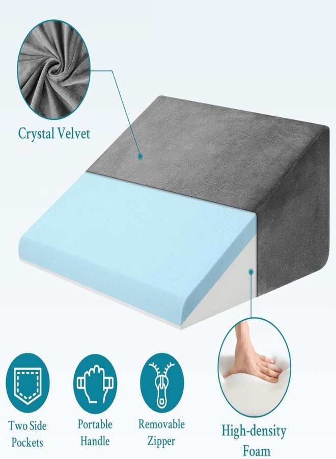 CUSHIO Wedge Pillow | Memory Foam & High Resilience Foam | Bed Wedge Pillow for Back Support, Acid Reflux - Standard Size (Grey) Pack of 2 - Image 4