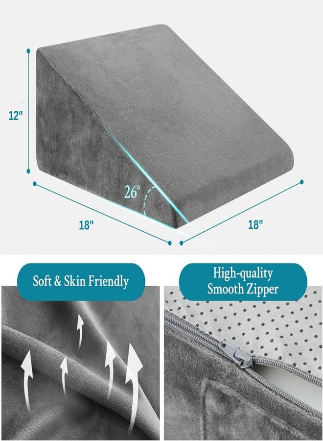 CUSHIO Wedge Pillow | Memory Foam & High Resilience Foam | Bed Wedge Pillow for Back Support, Acid Reflux - Standard Size (Grey) Pack of 2 - Image 3