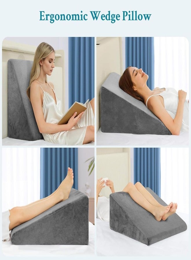 CUSHIO Wedge Pillow | Memory Foam & High Resilience Foam | Bed Wedge Pillow for Back Support, Acid Reflux - Standard Size (Grey) Pack of 2 - Image 5
