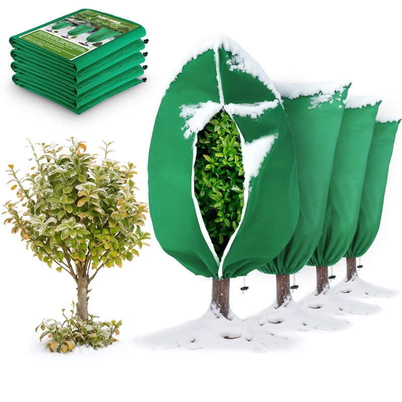 Clebay 5Pcs Plant Frost Protection Covers 23.6x31.5 Inches â€“ Reusable Breathable Freeze Blankets with Drawstring, Waterproof Non-Woven Fabric Frost Cloth for Winter Plant, Shrub, Tree, and Garden Protection - Image 1
