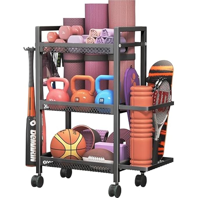 rayihni Yoga Mat Storage Rack, Fitness Equipment Organiser, Workout Organizer For Home Gym And Fitness Equipment Storage Rack, Iron Storage Rack (Black) - Image 1