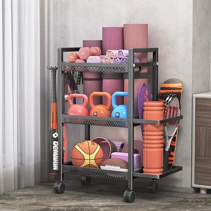 rayihni Yoga Mat Storage Rack, Fitness Equipment Organiser, Workout Organizer For Home Gym And Fitness Equipment Storage Rack, Iron Storage Rack (Black) - Image 3